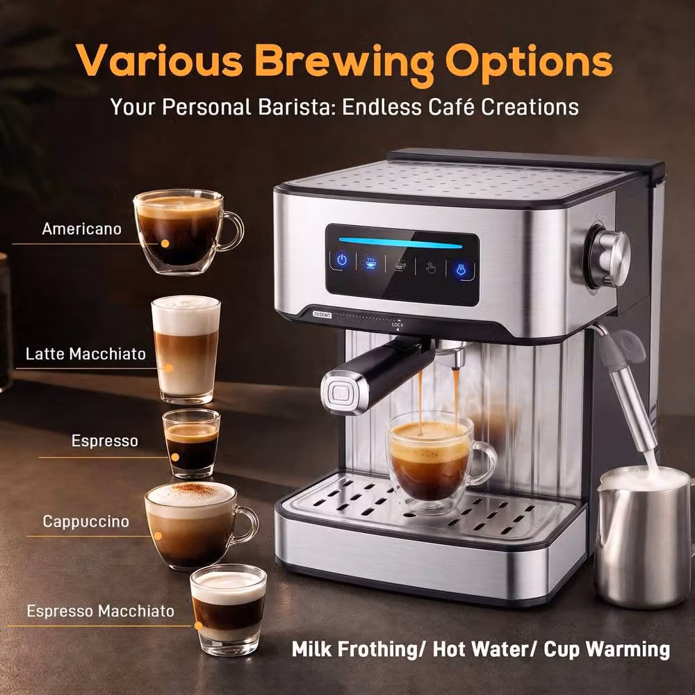 HOMCOM Espresso Machine with 20-Bar Pressure, 1.6 l Water Tank and LED Touch Display, Black – 4