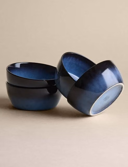 M&S Amberley Reactive Stoneware Cereal Bowls, Set of 4, Navy Blue