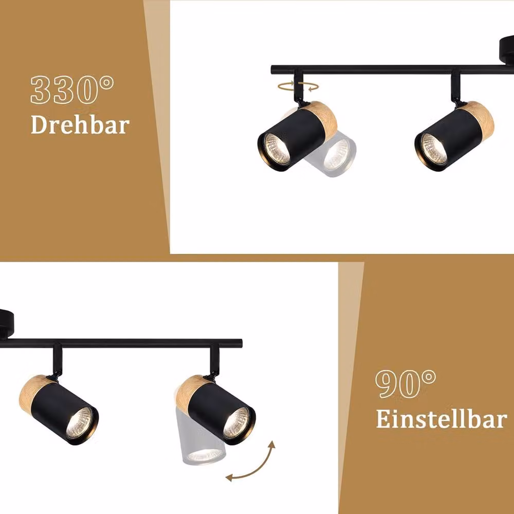 Goeco 4-Light Track Lighting Fixture in Black and Wood with Adjustable GU10 Ceiling Spotlights – 5