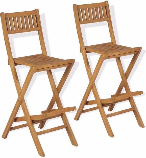 Berkfield Home Set of 2 Folding Outdoor Bar Stools in Brown Solid Teak Wood