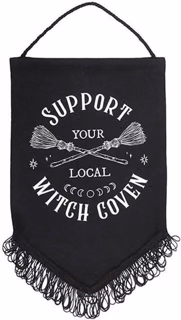 Something Different Support Your Local Witch Coven Fabric Hanging Banner in Black, W: 35.5 cm, H: 21.0 cm – 1