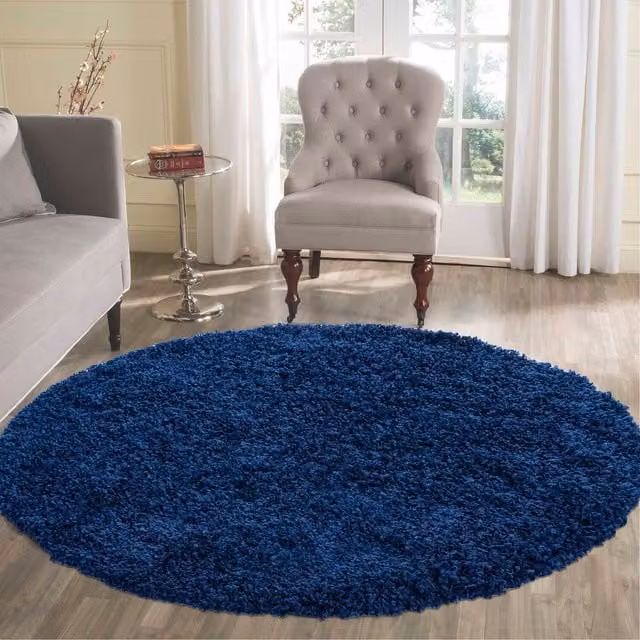 Desire Rugs Plain Navy Blue Fluffy Shaggy Square Area Rug, W/D: 120 x 120 cm