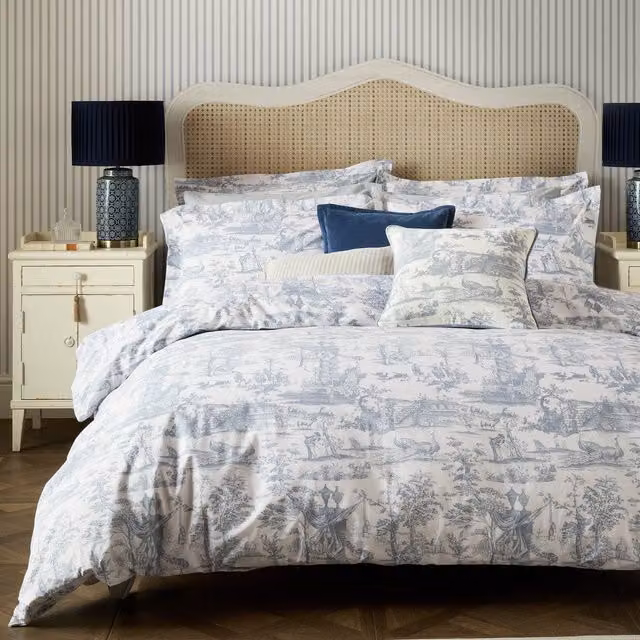 Laura Ashley Braysmith Blue Floral Cotton Percale Duvet Cover and Pillowcase Set