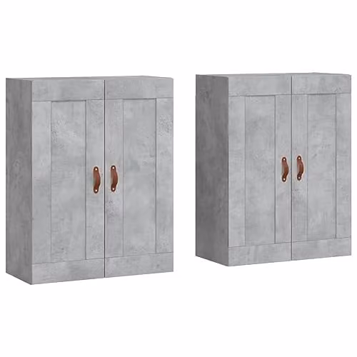 vidaXL Set of 2 Modern Wall Mounted Storage Cabinets with Hinged Doors in Concrete Grey Engineered Wood