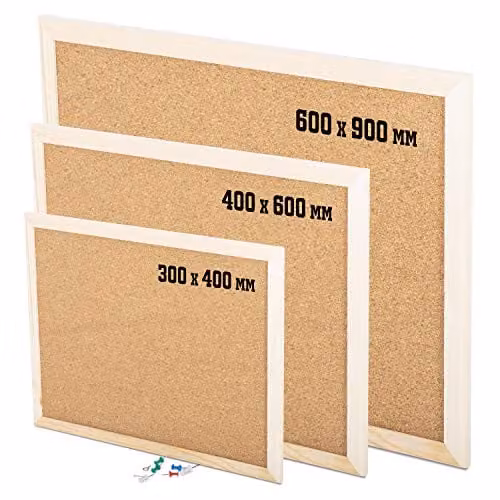 KAV Brown Cork Notice Board with Natural Wood Frame for Office or School Use