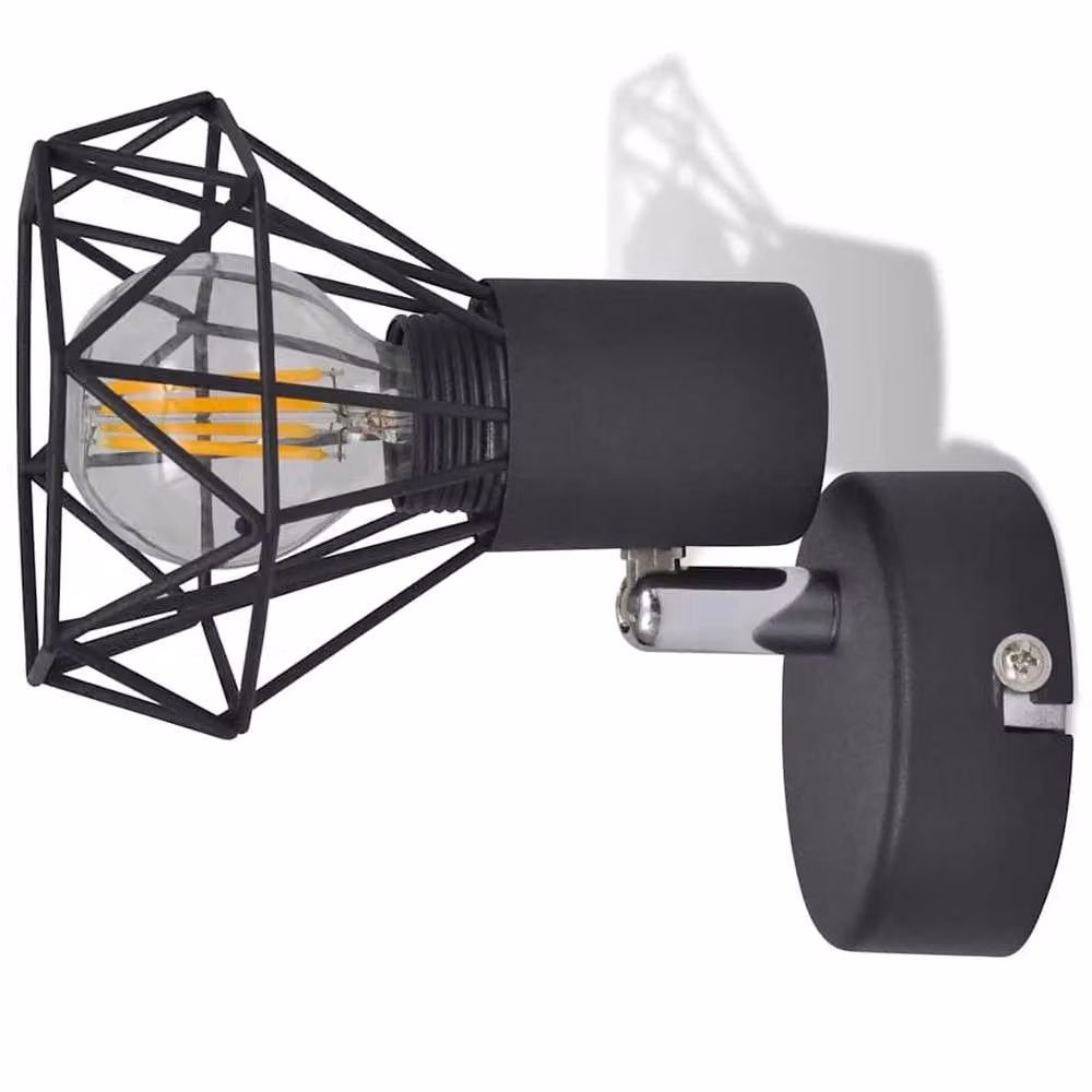 Berkfield Home Black Industrial Style Metal Wire Frame Wall Sconce with Warm White LED Filament Bulb – 6