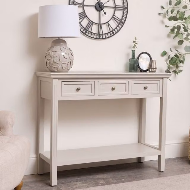 Melody Maison Daventry Large 3 Drawer Sideboard Console Table in Taupe-Grey