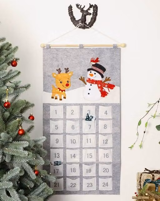 Dibor Luxury Scandinavian Christmas Advent Calendar for Kids in White and Grey with Snowman and Reindeer Designs