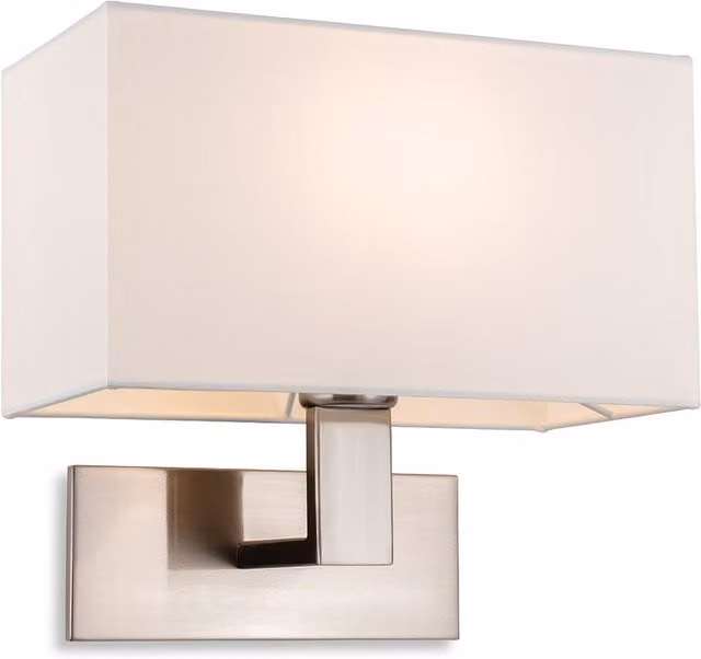 Firstlight Raffles Modern Rectangular Single Wall Light in Brushed Stainless Steel with Beige Fabric Shade
