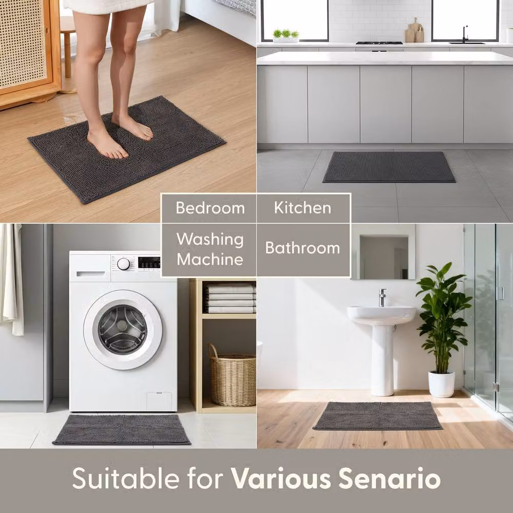 Keplin Non-Slip Microfibre Chenille Bath Mat, Grey, W: 40 cm, D: 60 cm – 7