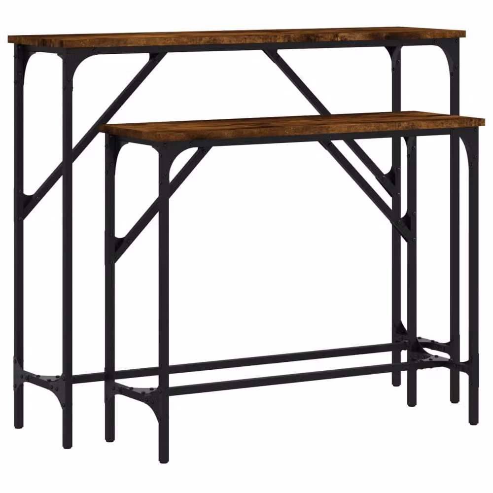 Berkfield Home Set of 2 Smoked Oak Decorative Console Tables in Brown – 3