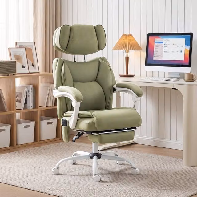 HOMCOM Green Fabric Executive Office Chair with Vibration Massage, Heat Reclining Function, Headrest and Height Adjustment