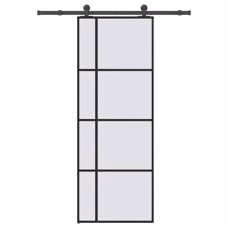 Berkfield Home Sliding Door with Hardware Set, Black ESG Glass and Aluminium, W: 76 cm, H: 205 cm