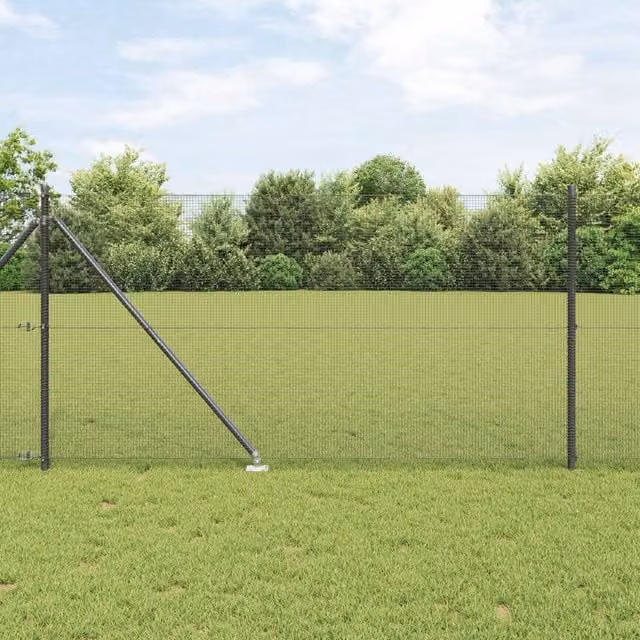 Berkfield Home Grey Steel Welded Wire Fence with 13 Spike Posts, 1 x 50 m – 1