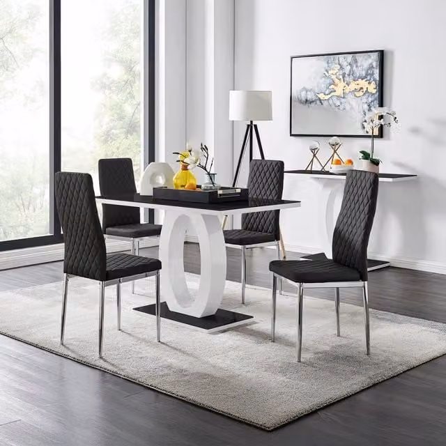 FurnitureboxUK Giovani Glass Dining Table and Four Milan Faux Leather Chairs Set in Black