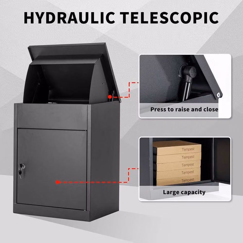 FLAVORA Black Galvanised Steel Wall Mounted Parcel Delivery Drop Box W/D/H: 50 x 50 x 50 cm – 4