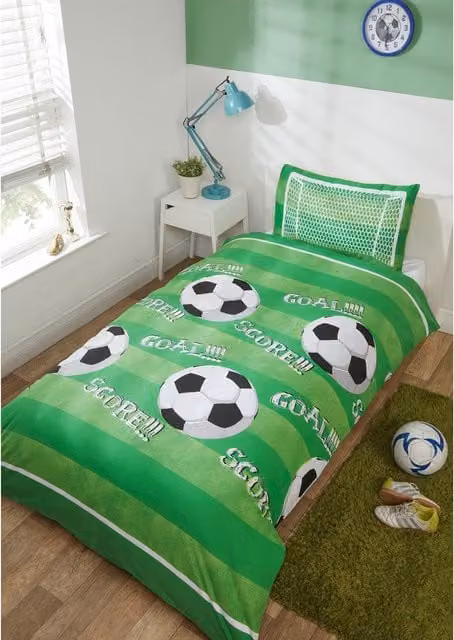 Rapport Home Goal Polycotton Duvet Set with Pillowcase in Multicolour and Green