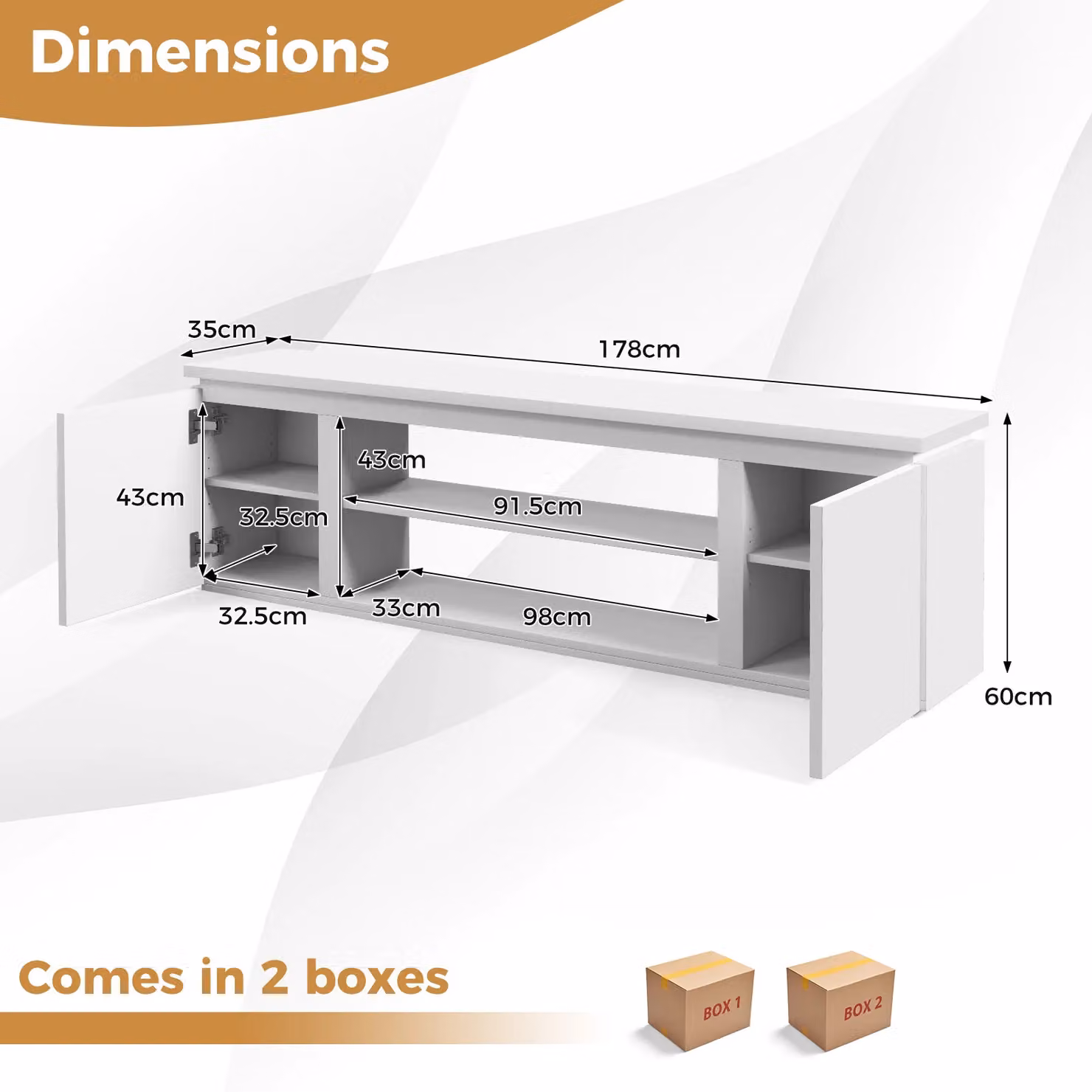 Gymax Modern White Matt Media Console Table for TVs up to 80 inch, Width: 178 cm – 4