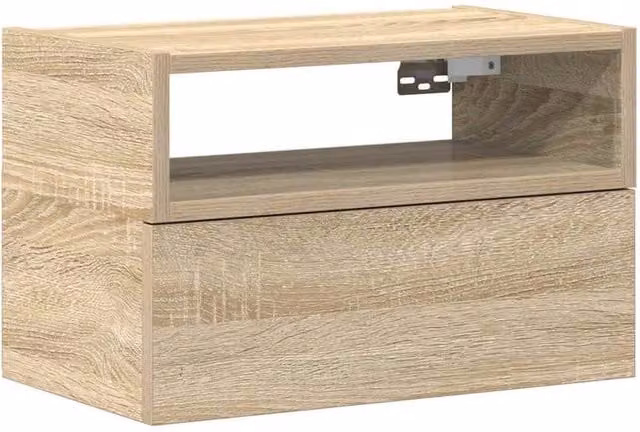 Berkfield Home Wall-mounted Bedside Cabinet in Sonoma Oak, Beige, W: 45 cm, D: 26 cm, H: 28.5 cm