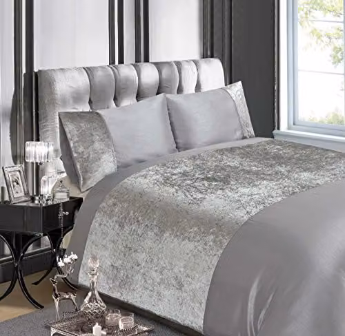 Rapport Home Luxury Crushed Velvet Double Duvet Cover and Pillowcase Set, Silver, Duvet Cover: 200 x 200 cm, Pillowcases: 50 x 75 cm – 2