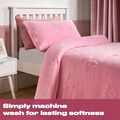 OHS Teddy Fleece Double Duvet Set with Pillowcases, Pink, W/D/H: 200 x 200 cm, Pillowcases: 50 x 75 cm – 2