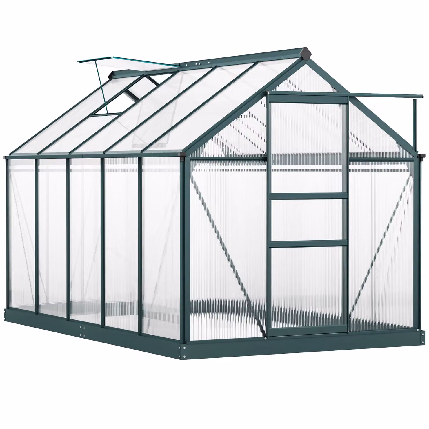 OUTSUNNY Walk-In Polycarbonate Greenhouse with Galvanised Aluminium Frame in Dark Green, W/D/H: 190 x 190 x 201 cm – 2