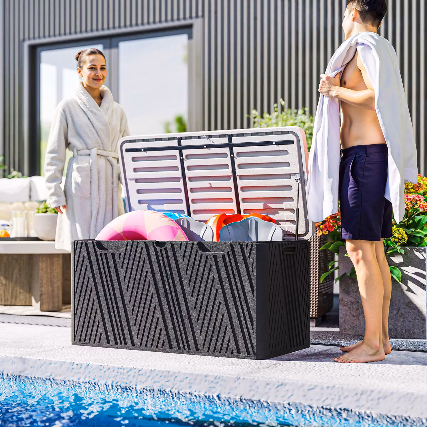 Outsunny 380L Waterproof Outdoor Storage Box with Lockable Lid in Black – 8