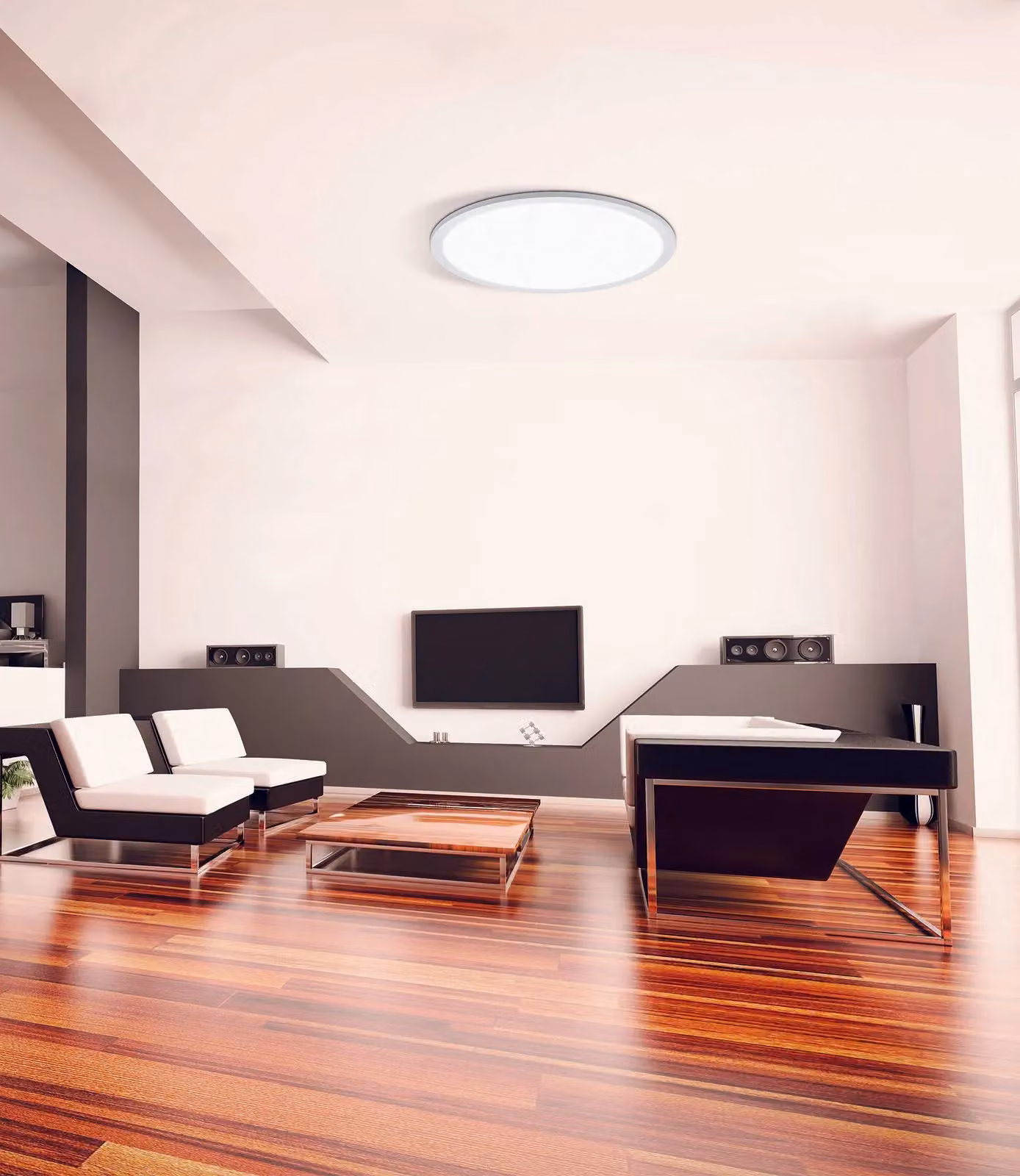 Loops White Flush Ceiling Light with LED Bulb and Remote Control – 2