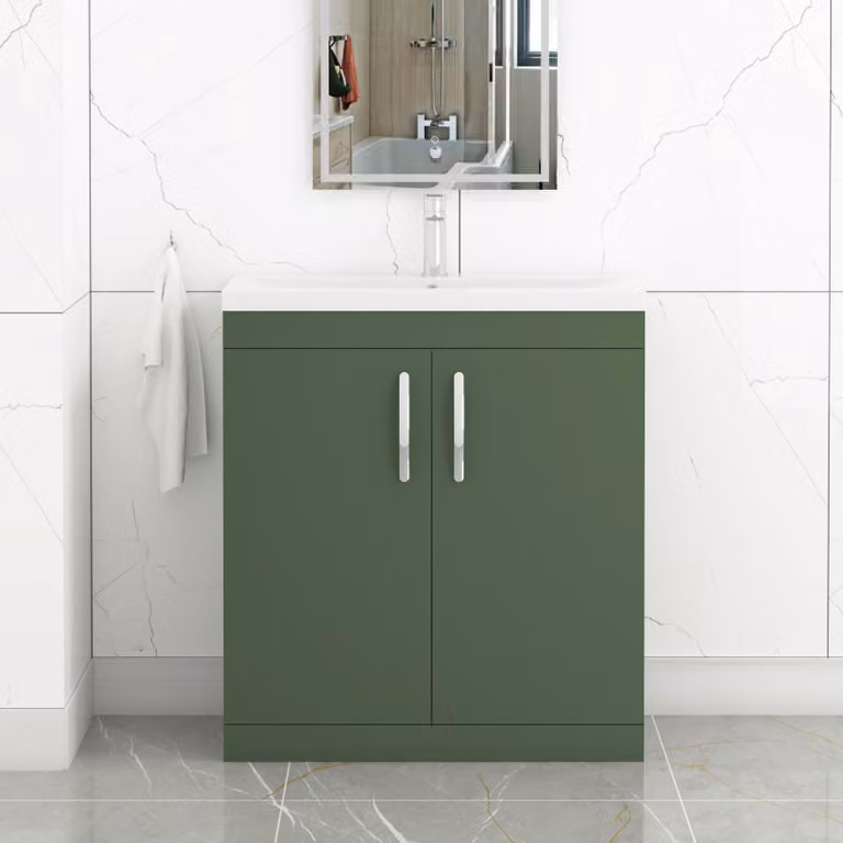 Royal Bathrooms Turin 800mm Floor Standing Vanity Sink Unit in Matt Green with 2 Soft Close Doors and Mid-Edge Basin