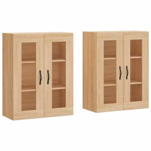 vidaXL Set of 2 Wall Mounted Cabinets with Glass Doors in Brown Sonoma Oak – 1