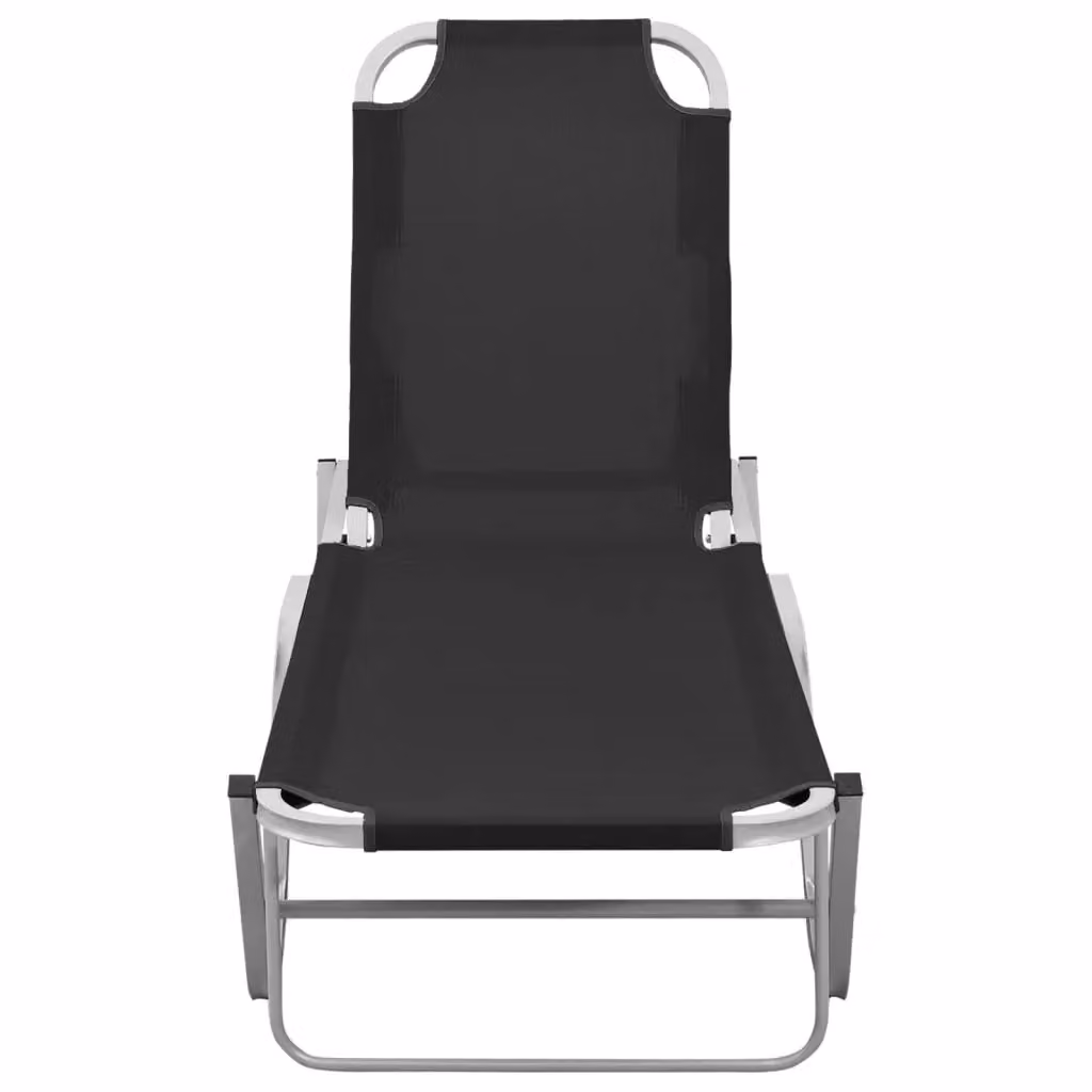 Berkfield Home Sun Lounger in Black Powder Coated Aluminium and Textilene Fabric – 3