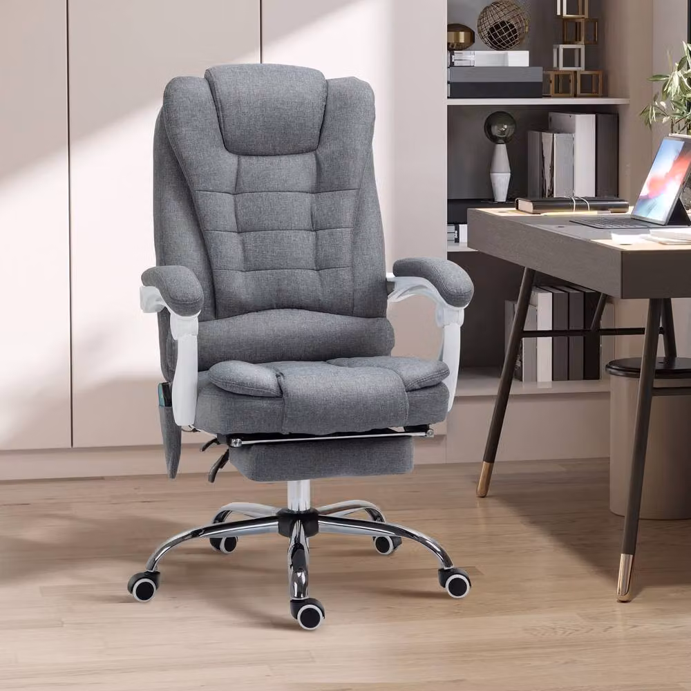 ERGOVEXA Grey Fabric Executive Office Chair with 6-Point Massage, Back Heat, Headrest and 360 Degree Swivel – 4