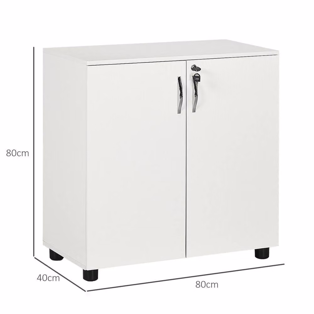 KORVIXA White 2-Tier Locking Archive Shelving Unit with Hinged Doors and Internal Shelves, Height: 100 cm, Width: 80 cm, Depth: 40 cm – 2