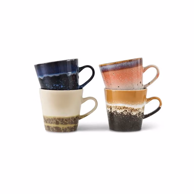 HKLIVING Pegasus 70s Ceramic Stoneware Americano Mug Set of 4 in Multicolour