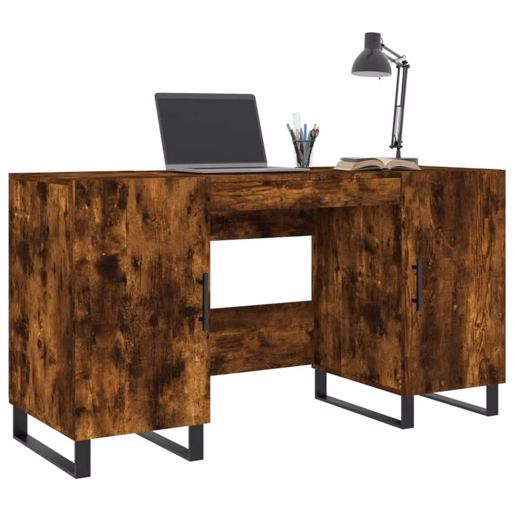 Berkfield Home Writing Desk in Smoked Oak Brown, W/D/H: 140 x 50 x 75 cm – 3