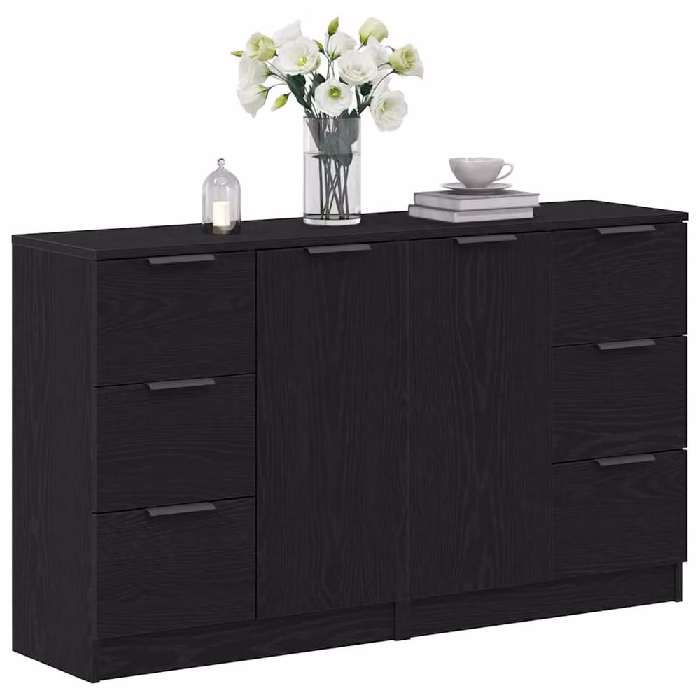Berkfield Home Set of 2 Black Oak Sideboards, W/D/H: 60 x 30 x 70 cm – 3