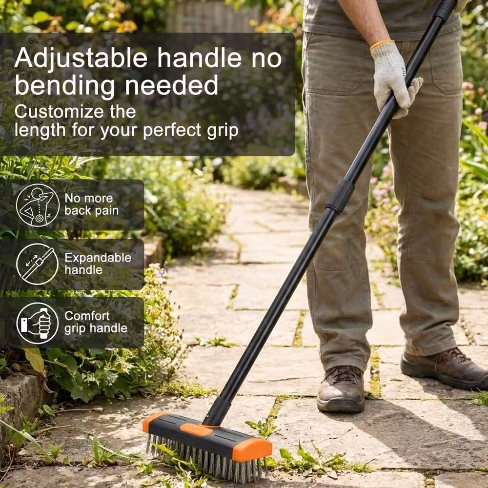 VOGREX 3-in-1 Telescopic Metal Weed Remover and Multicolour Broom Set for Patio, Deck and Paving – 3