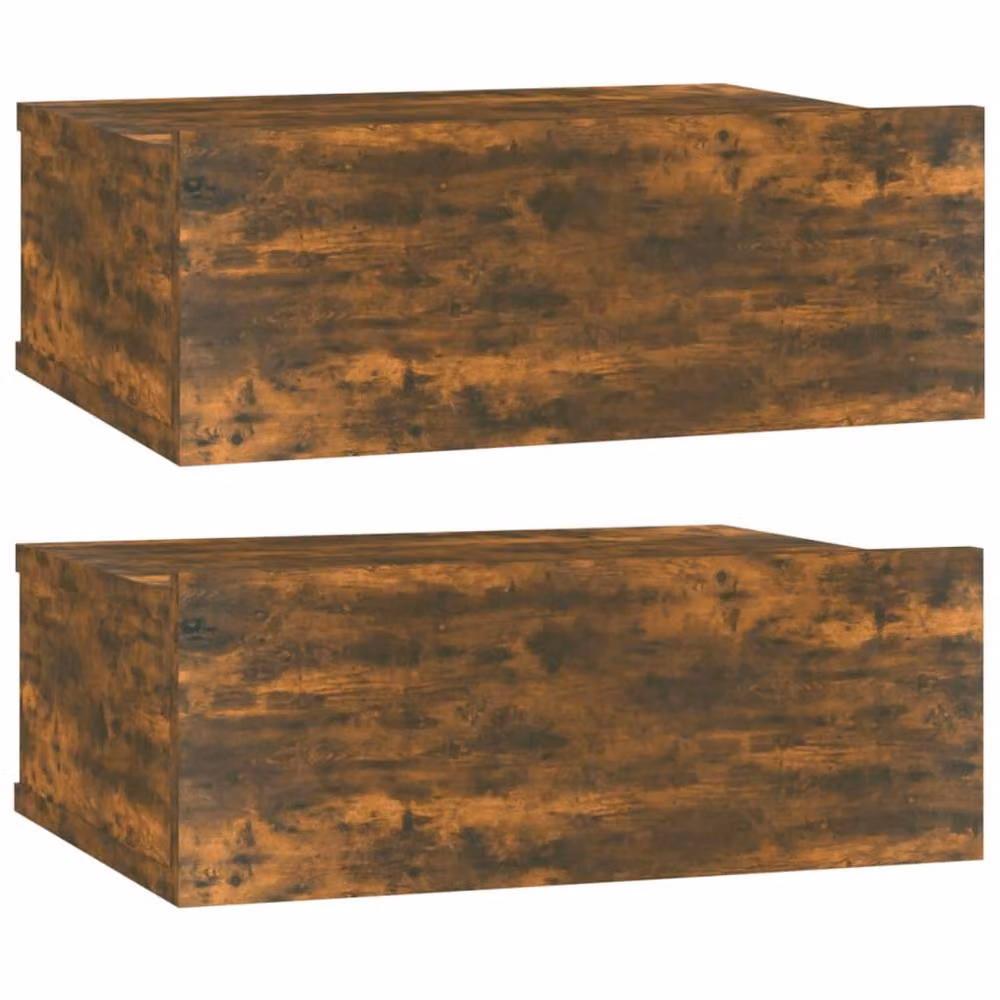 Berkfield Home Set of 2 Floating Nightstands in Smoked Oak Brown, W/D/H: 40 x 30 x 15 cm – 2