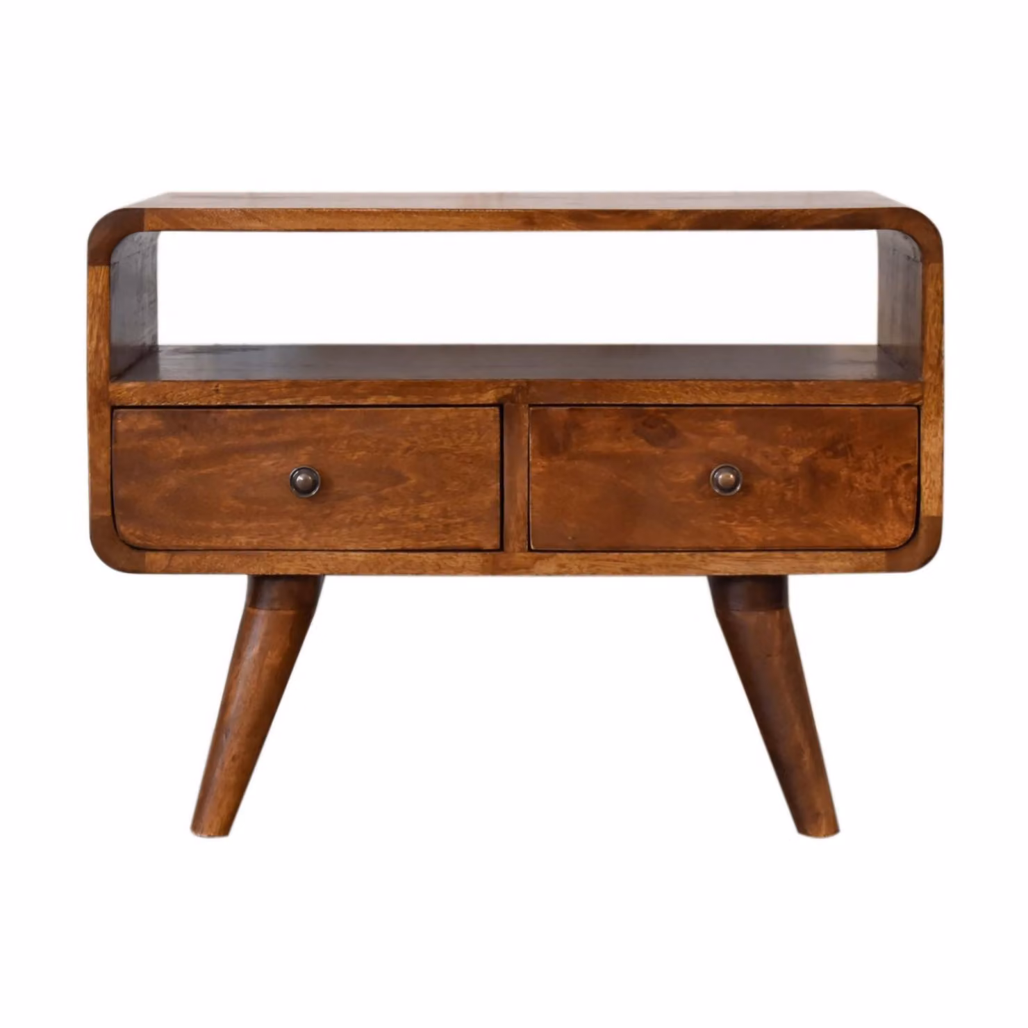 Aosom UK Solid Mango Wood Mini Media Unit with Smooth-Glide Drawers and Open Slot, Brown, W/D/H: 60 x 30 x 45 cm – 2