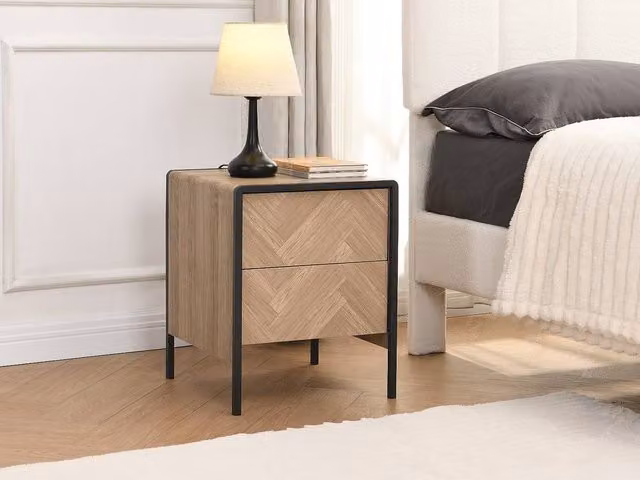Vente-unique Set of 2 Bedside Tables with 2 Drawers in Natural and Black MDF and Metal – 1