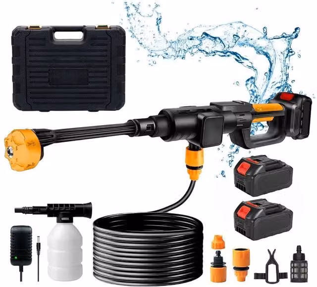 Living and Home 21V Cordless Handheld Pressure Washer Cleaner with 2 Batteries in Black