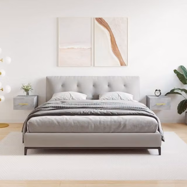 Berkfield Home Wall-mounted Bedside Cabinets, 2 Piece, Concrete Grey, W/D/H: 35 x 35 x 20 cm