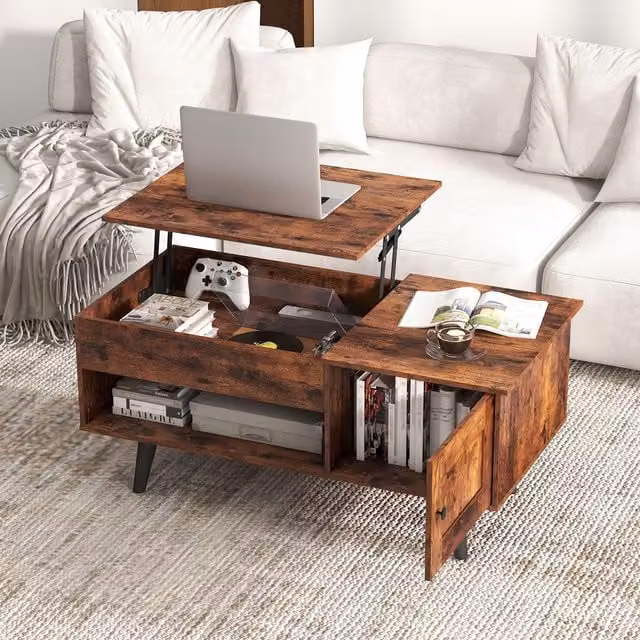 Costway Lift Top Coffee Table with Storage Cabinet in Brown – 1