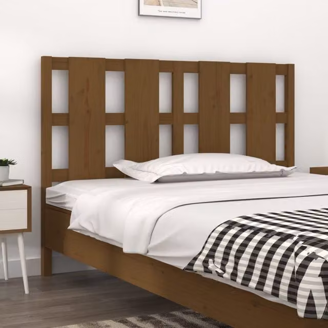 Berkfield Home Rustic Solid Wood Pine Bed Headboard in Honey Brown, W: 125.5 cm, D: 4 cm, H: 100 cm – 1