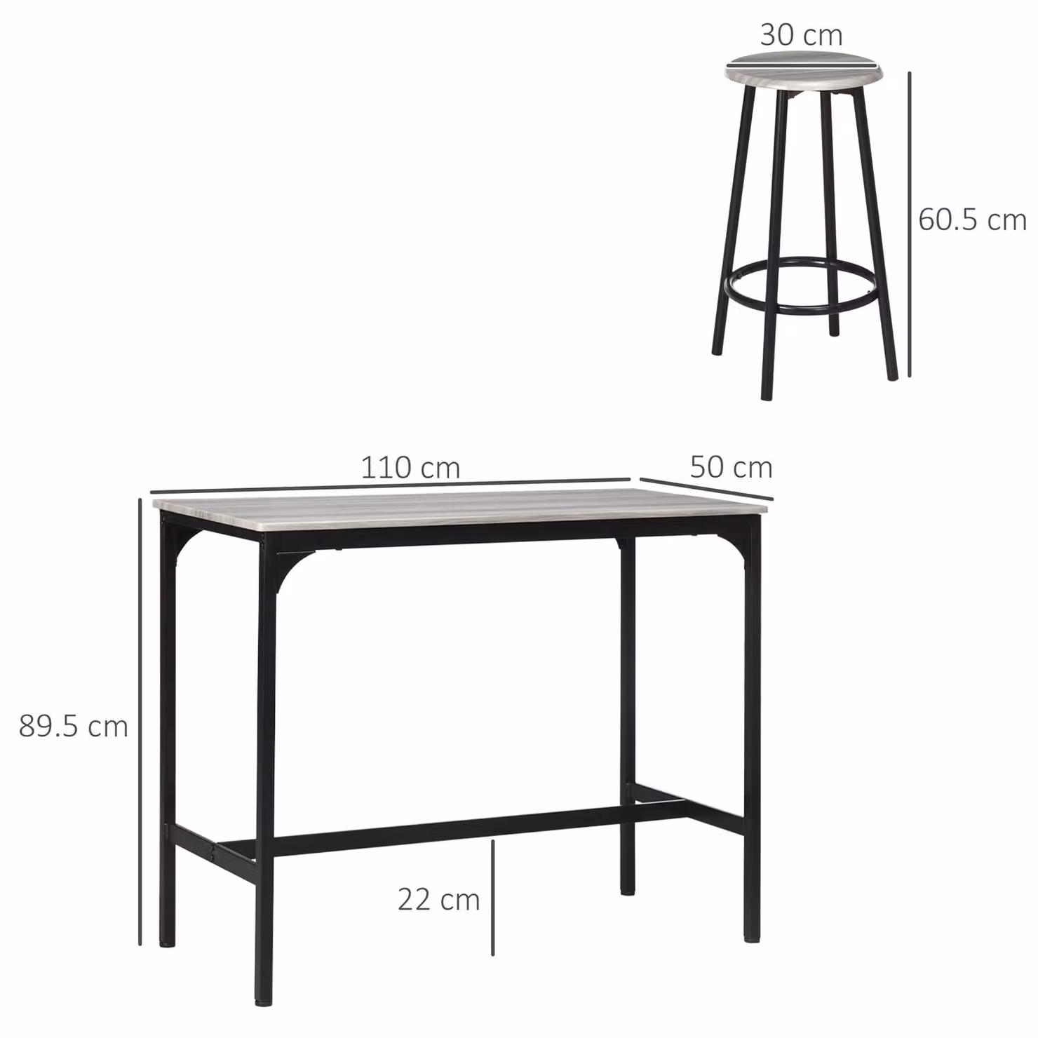 HOMCOM Five-Piece Industrial-Style Bar Table and Chair Set in Grey and Black – 3
