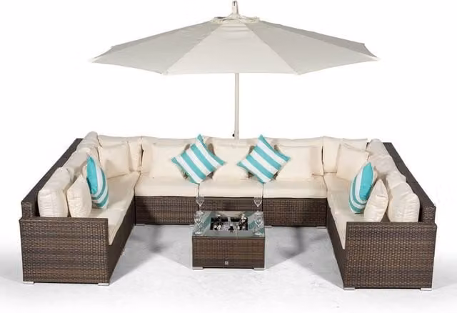 Giardino Havana 9 Seat Rattan Garden Sofa Set with Ice Bucket Coffee Table in Brown