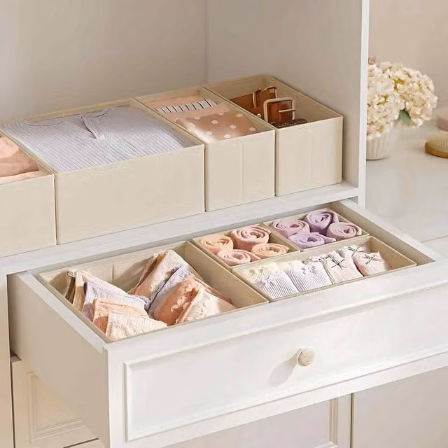 The Bazaarist Set of 12 Foldable Fabric Drawer Organisers and Dividers in Sand – 1