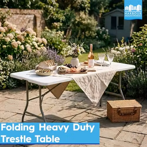 Harbour Housewares White Plastic Folding Trestle Table for Garden and Home Office – 3