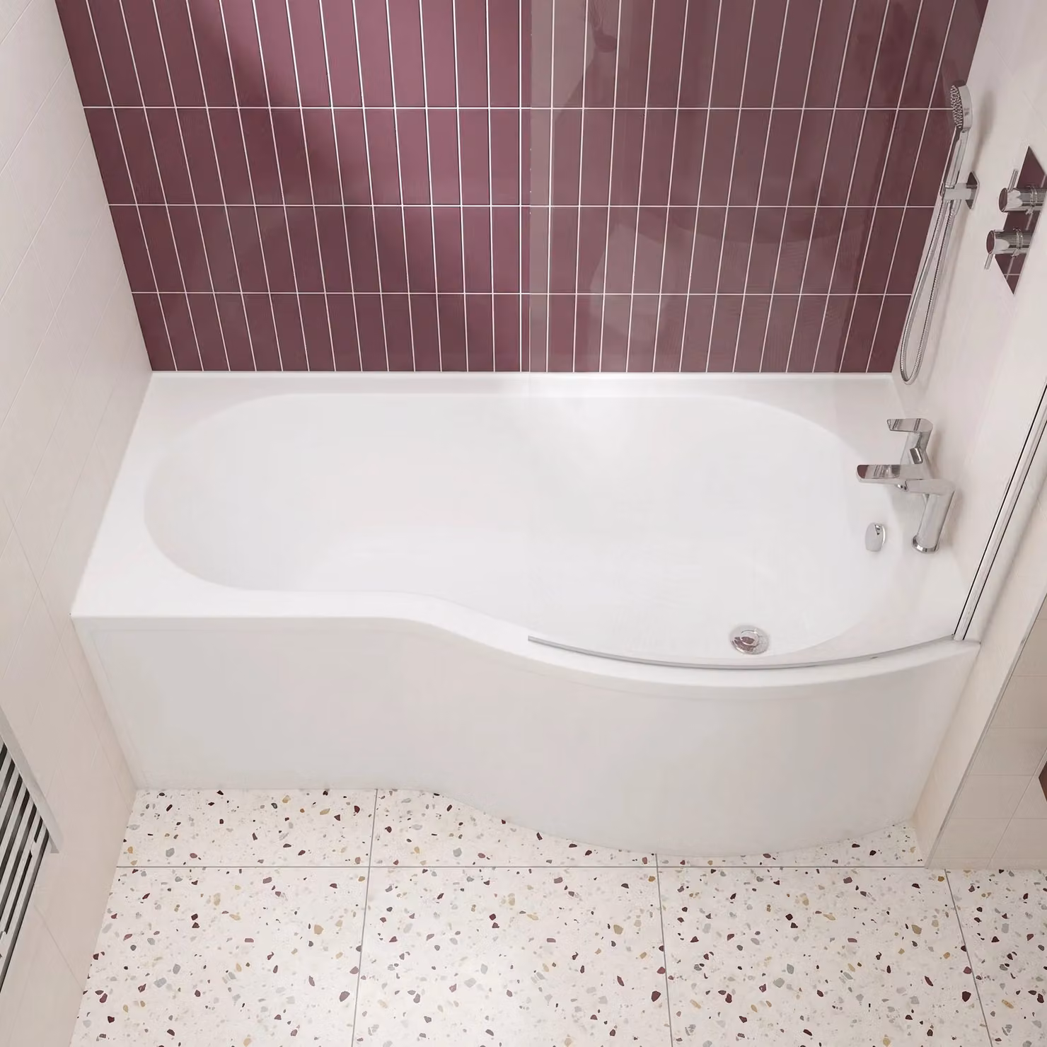 Balterley D-Shaped Right Hand Free Standing Acrylic Shower Bath in White, W: 150 cm, D: 73.6 cm, H: 40 cm – 2