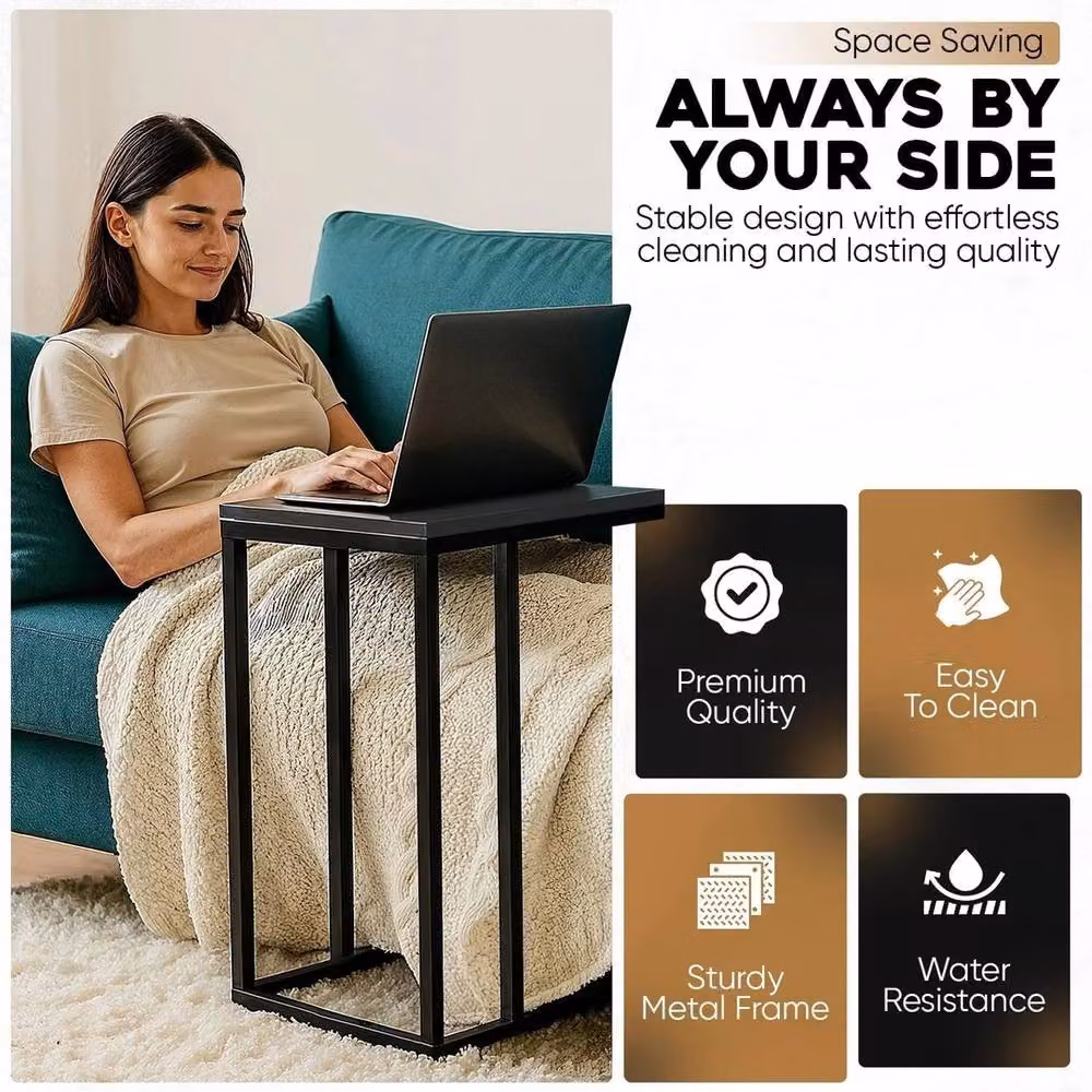 FORGEVIO C-Shaped Side Table in Black Metal with Matt Finish, W/D/H: 63.0 x 45.0 x 45.0 cm – 6